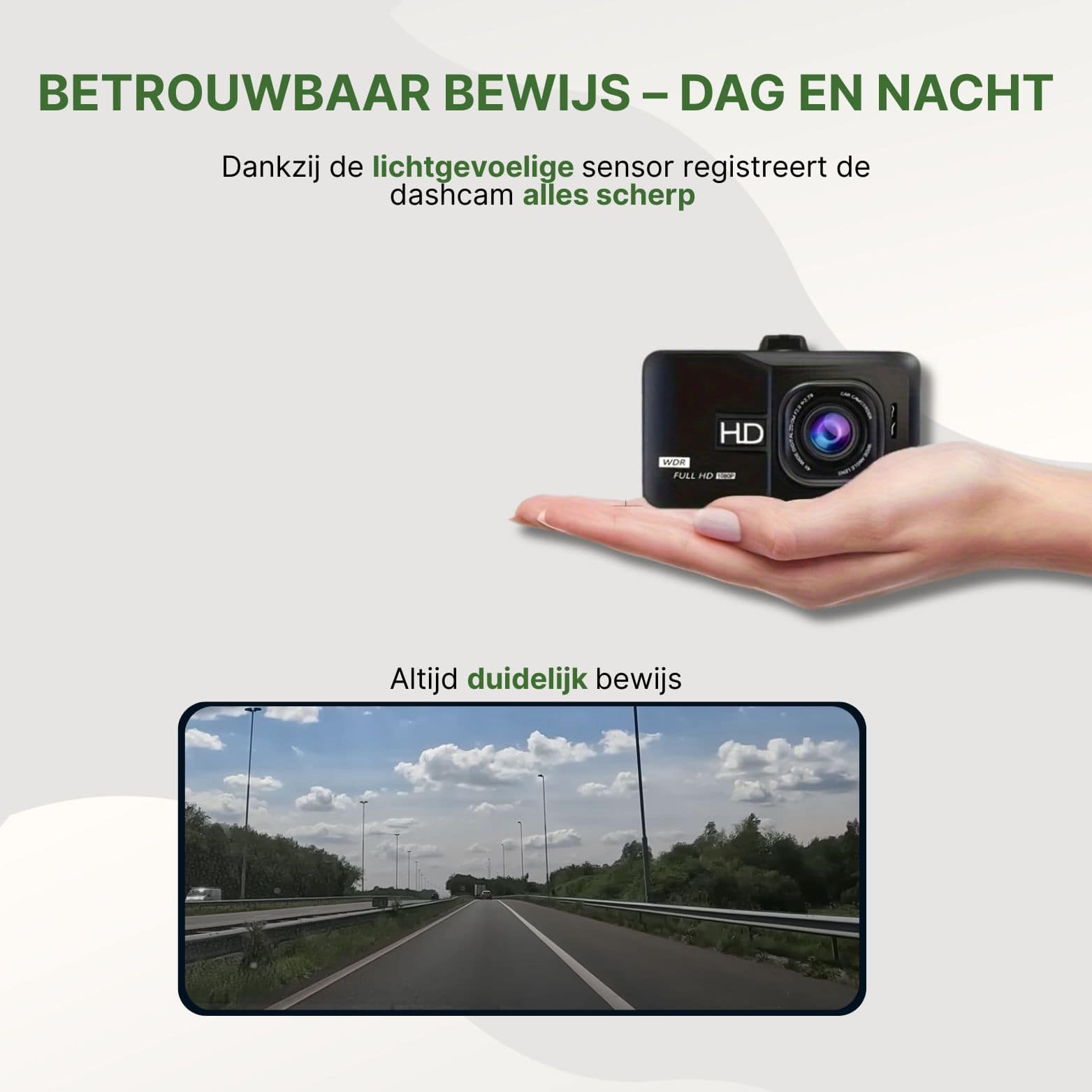 SafeVision Pro dashcam met heldere dag- en nachtopnames dankzij lichtgevoelige sensor en scherpe Full HD-beelden als bewijs.