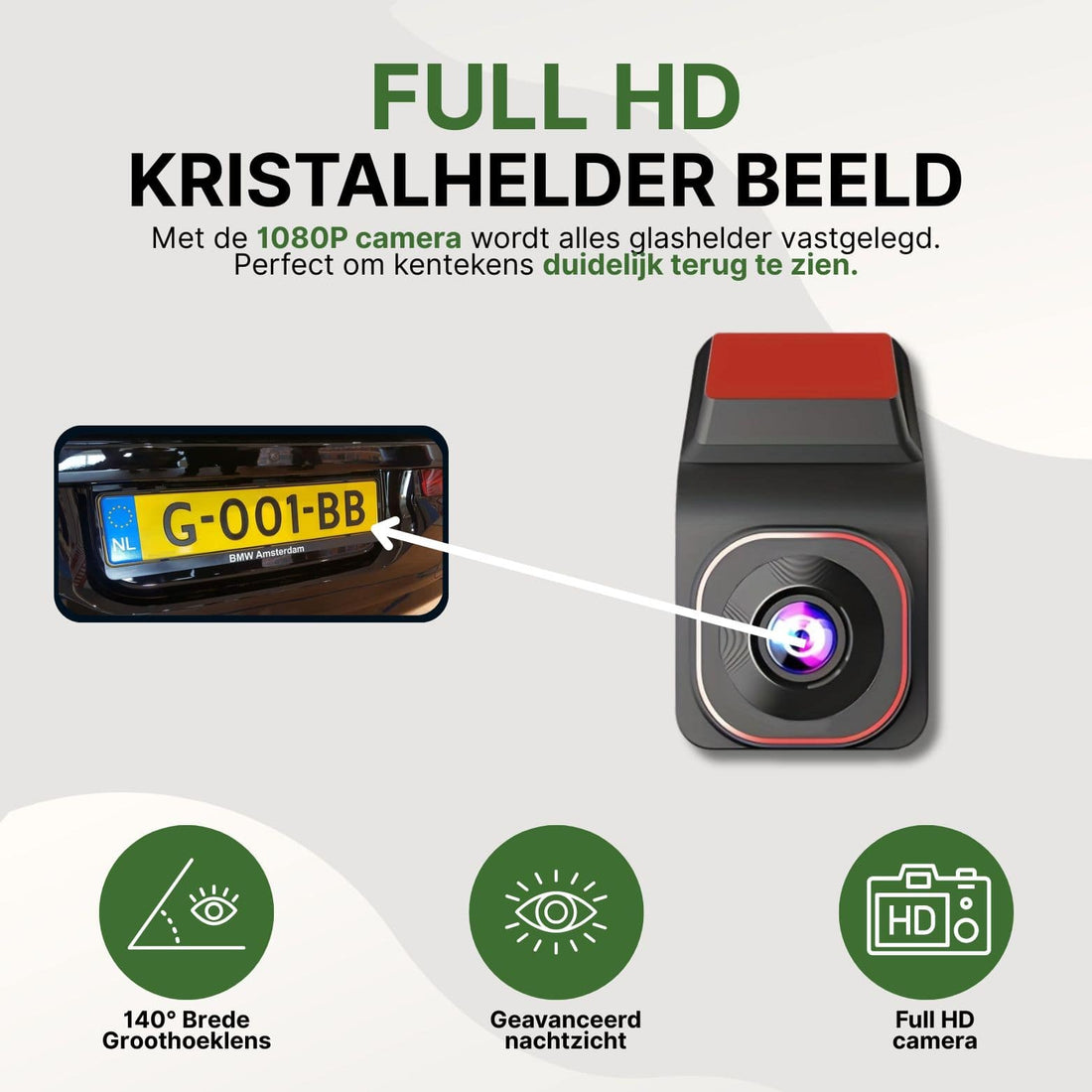 ClearView Ultra dashcam avec design compact, qualité d'image Full HD 1080p, objectif grand angle 140° et vision nocturne claire pour une enregistrement net des plaques d'immatriculation.
